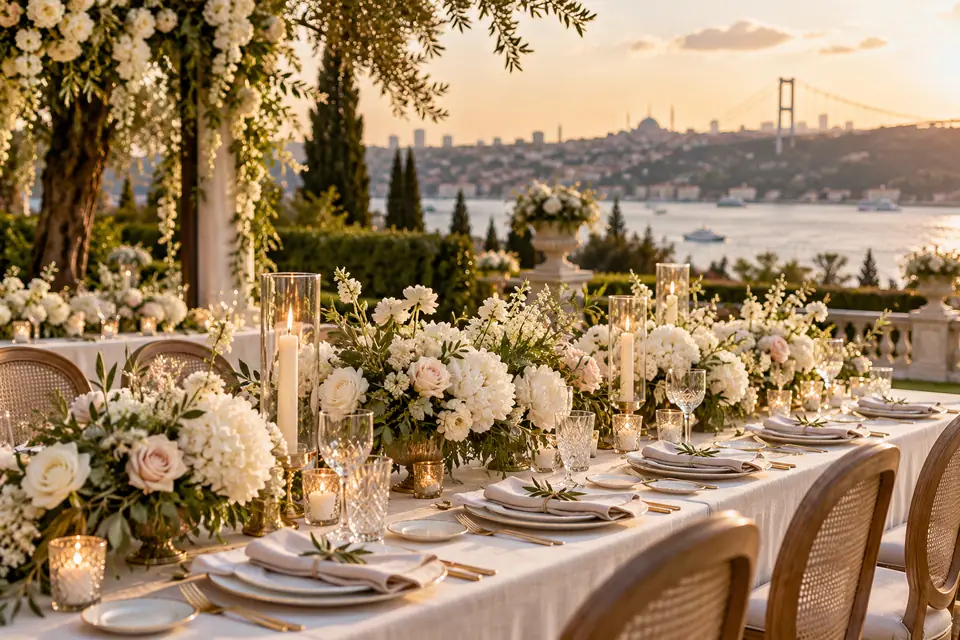 Boğaz manzaralı düğün sofrası